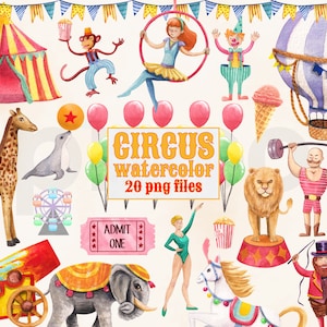 Clipart de acuarela de circo, acuarela de carnaval, circo png, clipart de animales de circo, clipart de acuarela, clipart de jirafa elefante león jirafa clipart
