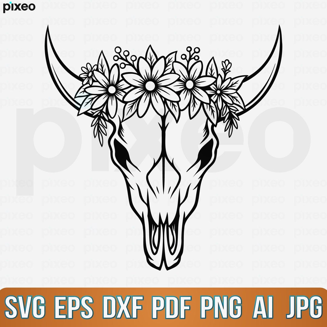 Cow Skull With Flowers Svg Cow Skull Svg Cow Svg Bull Svg - Etsy