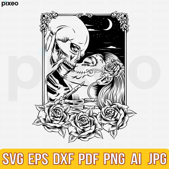 Gothic Skull Lovers SVG: Skeleton Couple Clipart (Digital Download)