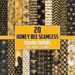 Gold Honig Biene Digitales Papier Muster | Süße Biene Clipart Png | Perfekt zum Basteln, Scrapbooking & DIY-Projekte