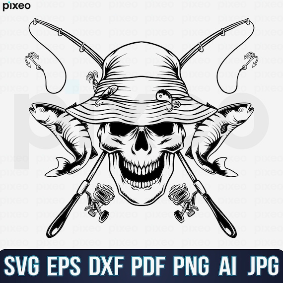 Skeleton Fisherman SVG: Skull Fishing Clipart, Angling Vector (Digital Download)