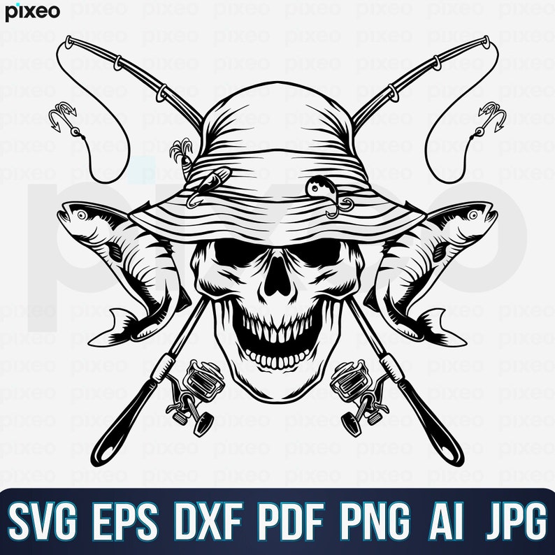 Skeleton Fisherman SVG: Skull Fishing Clipart, Angling Vector (Digital Download) bild 1