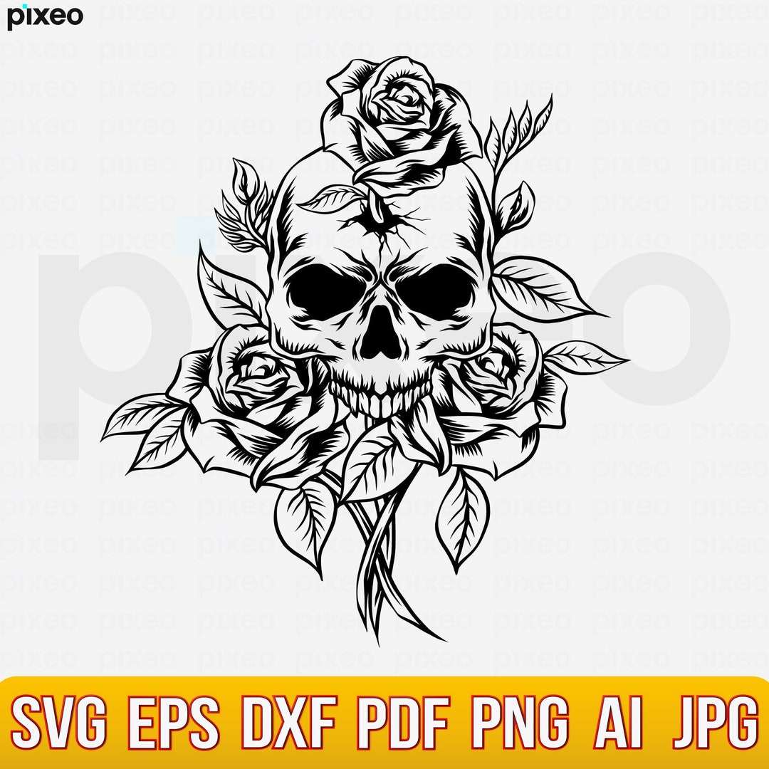Skull and Roses SVG, Skull With Flowers SVG, Skull SVG, Skull and Roses