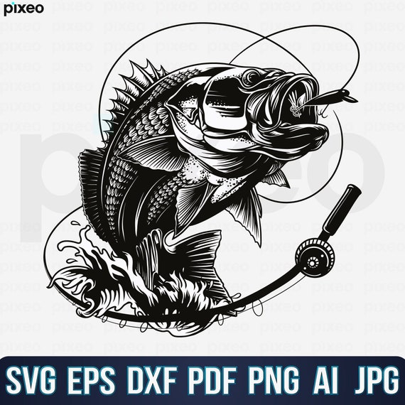 Fishing PNG Bass Clipart Fish Svg Bass Cut file Fish Hook Svg Bass Fish ...