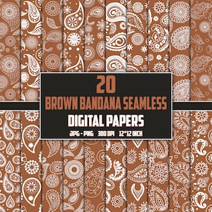Brown Bandana Paisley Seamless Pattern: 20 Digital Papers (JPG, PNG)
