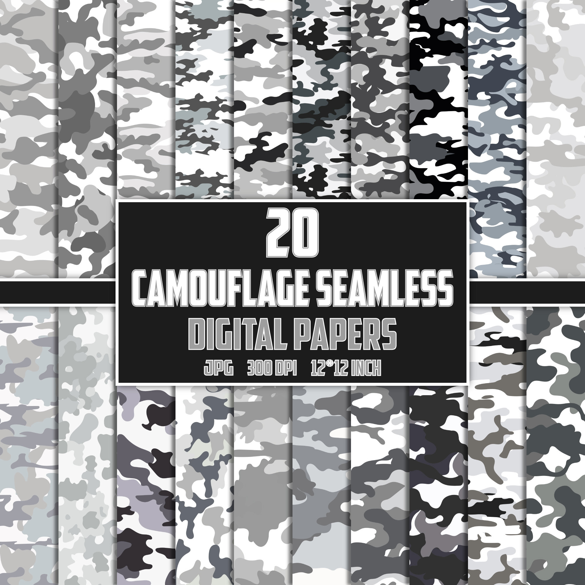 Grey Camo Pattern Poster Size A4 / A3 Camouflage Army Forces