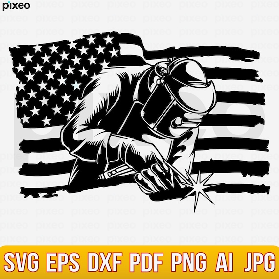 Welder With USA Flag SVG: Patriotic Welding Cut File (Digital Download)
