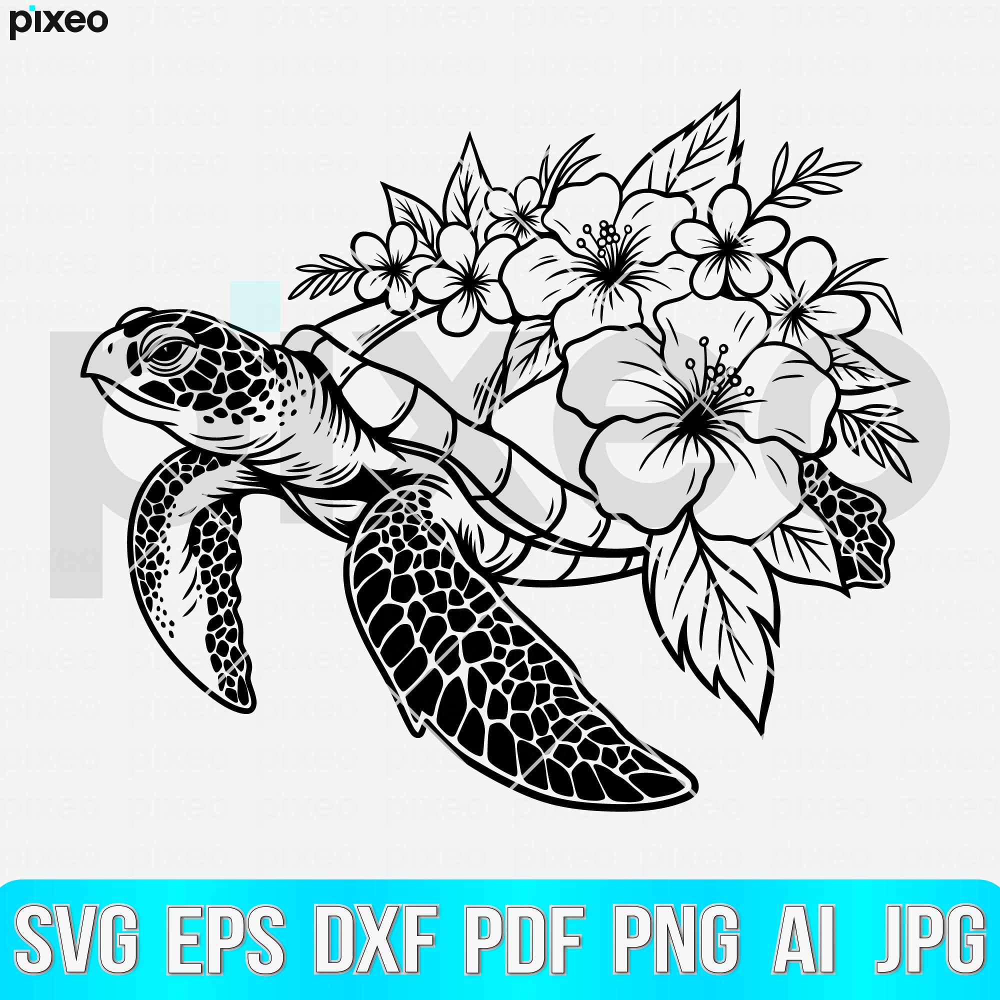 Floral Sea Turtle SVG: Tropical Ocean Animal Clipart (digital
