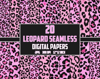 Pink Rose Gold Leopard Print Digital Paper: Seamless Safari Pattern (JPG, 300 PPI)