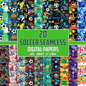 Papeles digitales de fútbol, patrón sin costuras de fútbol, fondo de fútbol, patrón de fútbol, fútbol imprimible, imágenes prediseñadas de fútbol, documentos digitales de fútbol