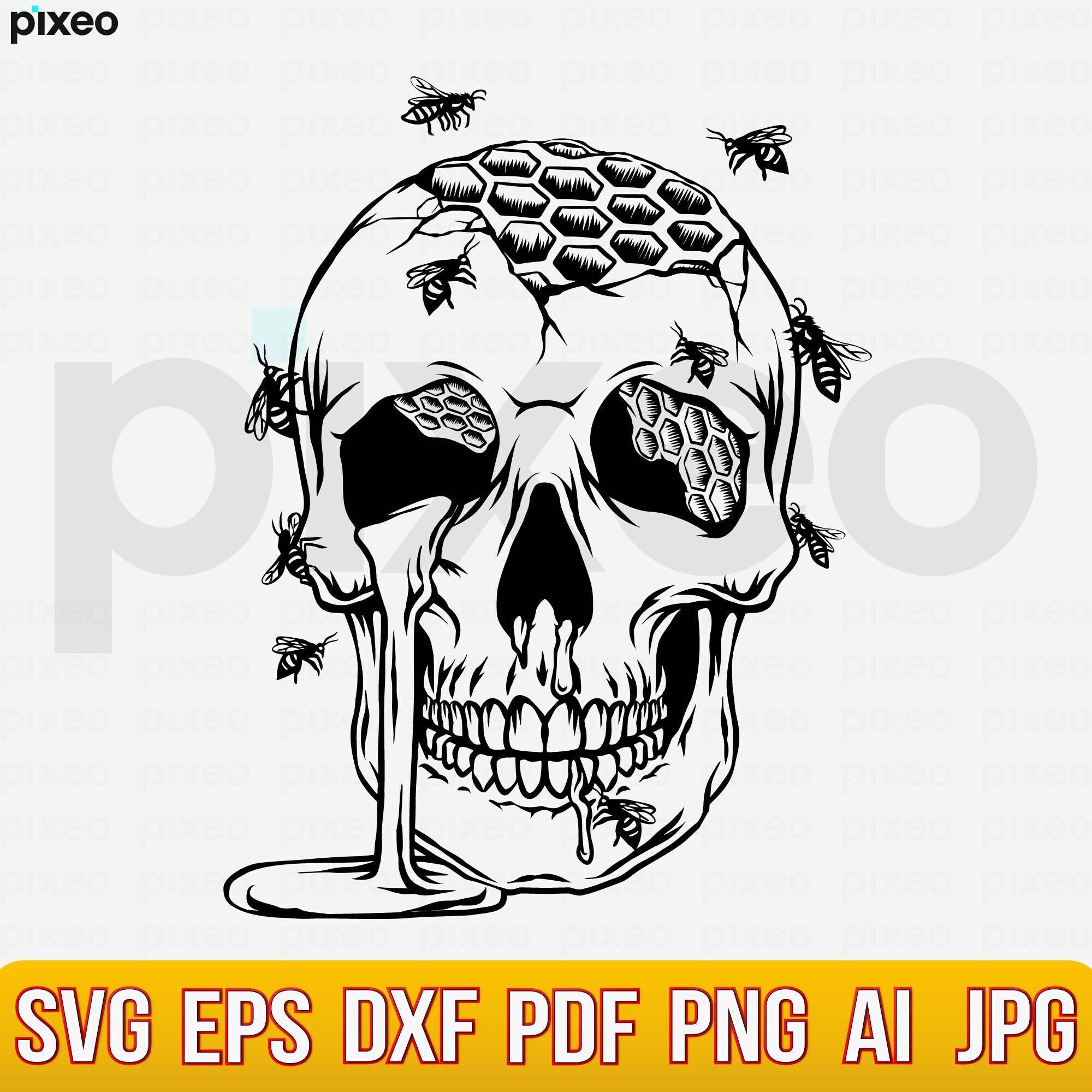 Skull Bees SVG: King Skeleton Clipart, Cricut Vector (digital