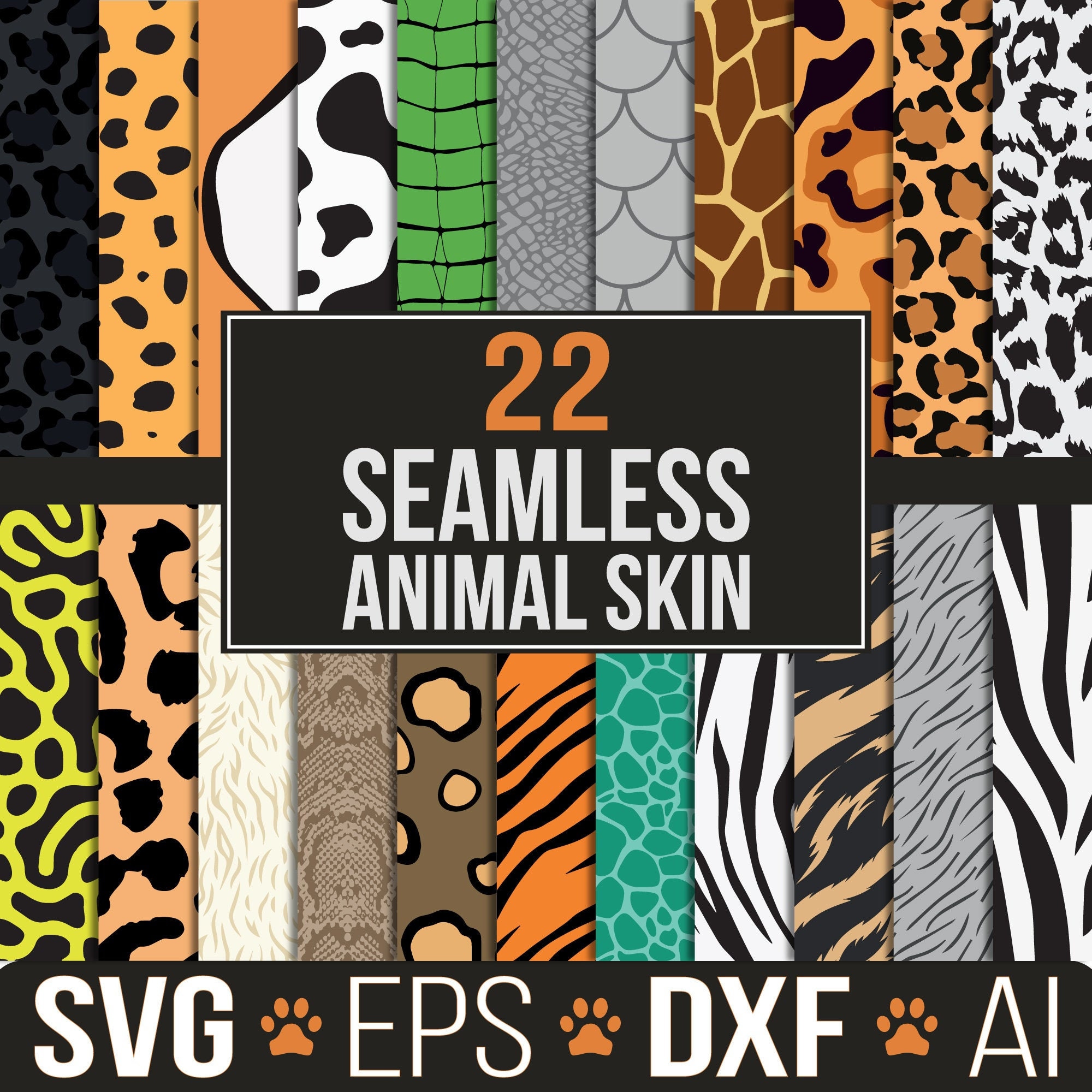 22 Animal Skin Seamless Patterns: Leopard, Zebra, Snake SVG EPS PNG  (digital Download) - Etsy, image size:2000x2000