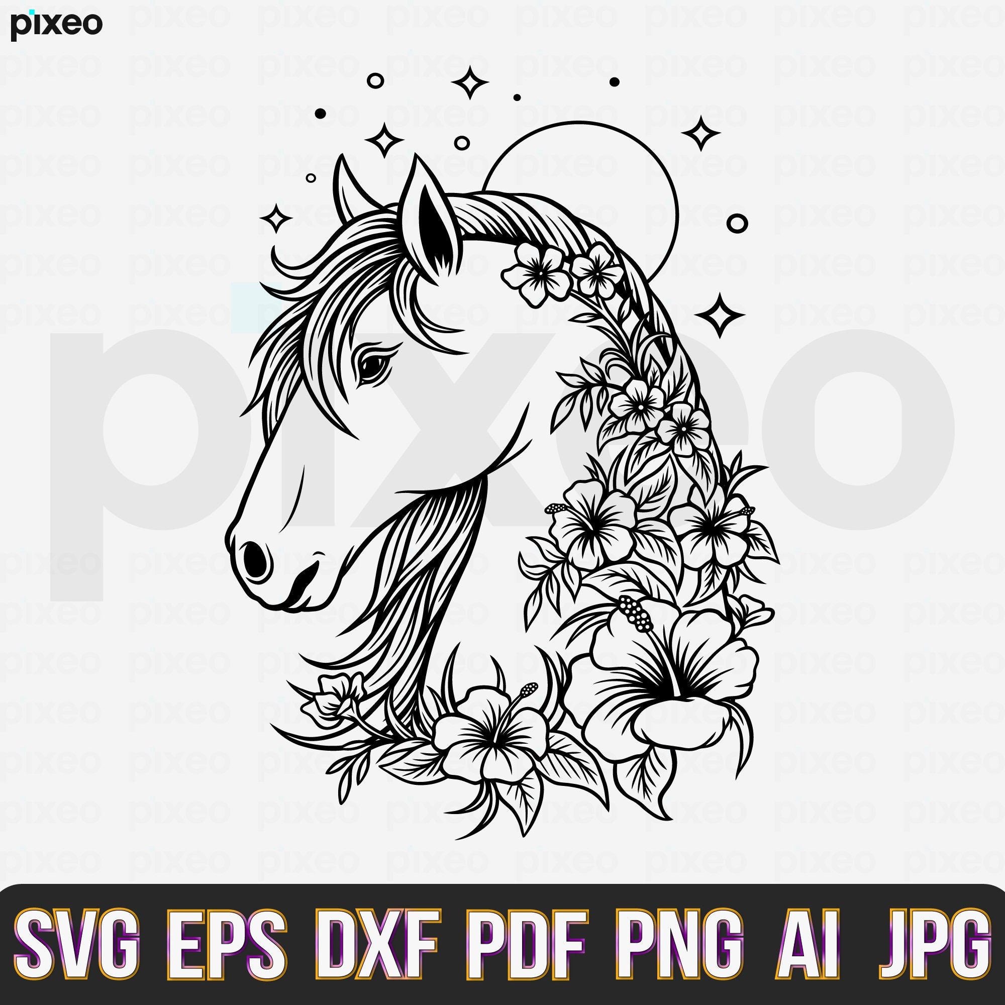 Horse With Flowers Svg Horse Svg Horse Flower Svg Horse Etsy UK
