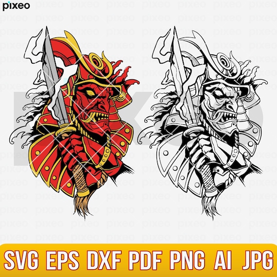 Samurai Mask SVG: Japanese Warrior Clipart (digital Download