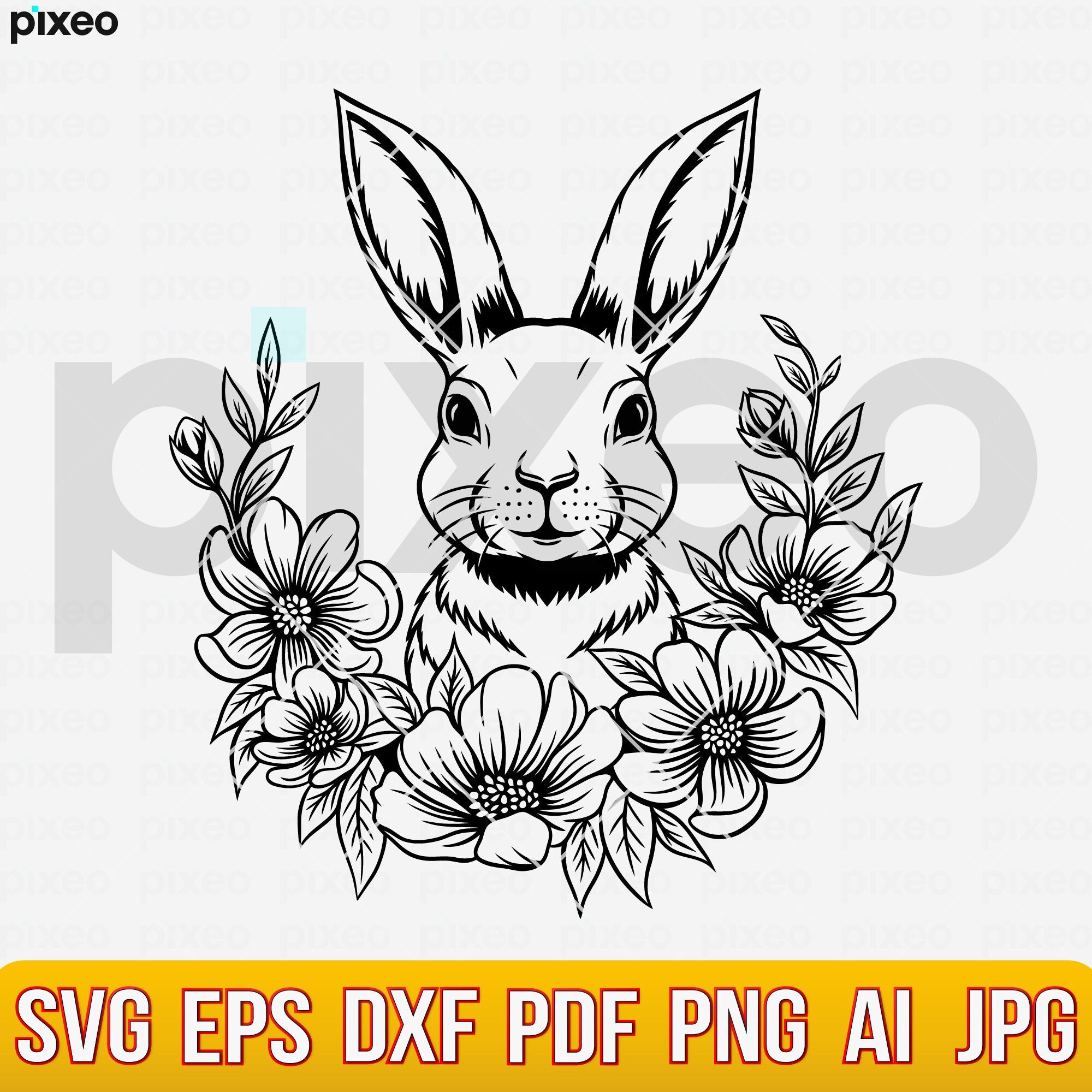 Floral Bunny SVG: Rabbit With Flowers Clipart (digital Download) - Etsy
