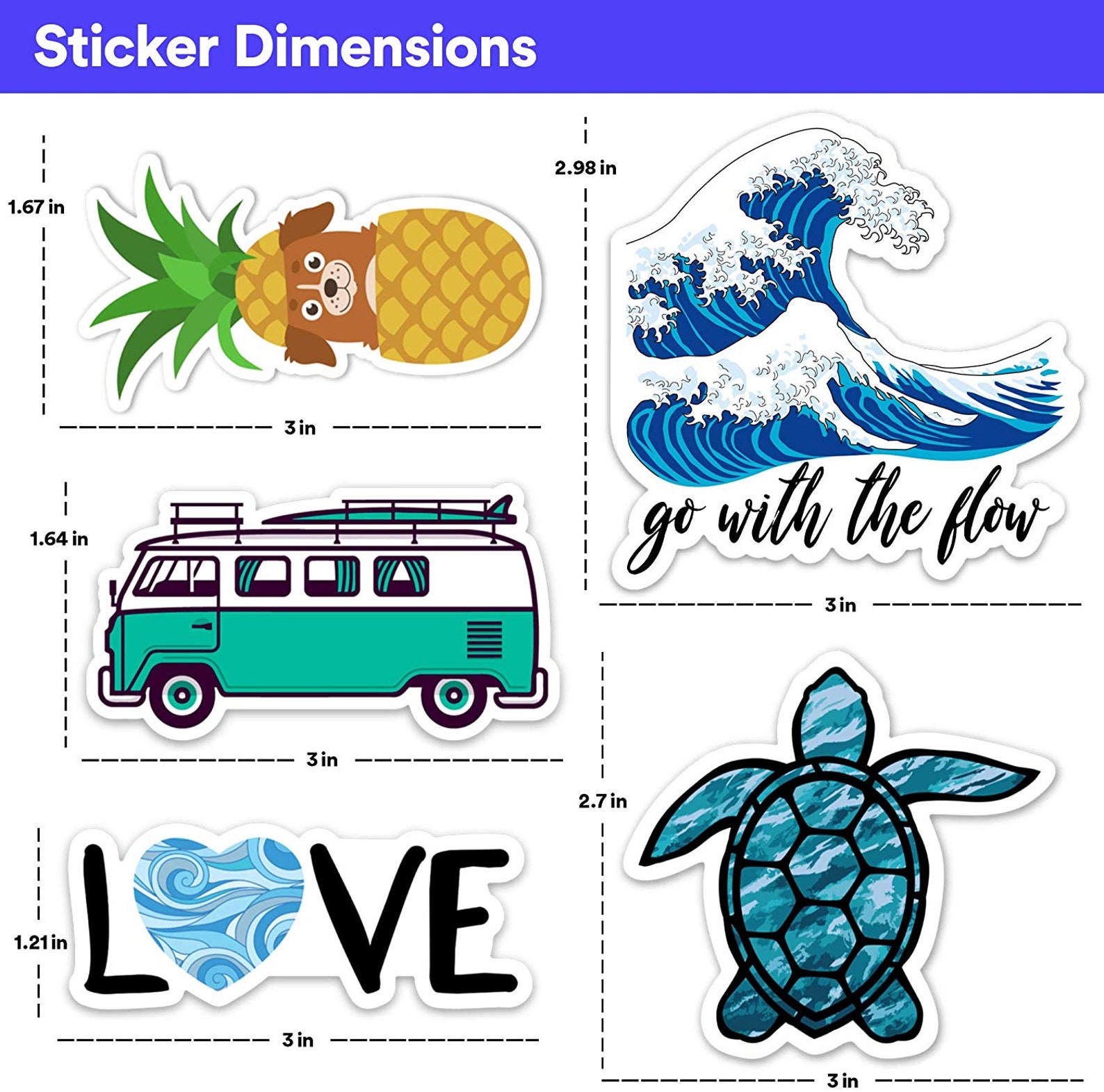 5 Pack Waterproof Cute Ocean Beach Vinyl Decal Sticker Pack Etsy