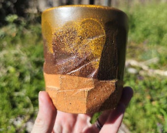 Met soda gestookte beker van steengoed Kurinuki-stijl theestofglazuur rustiek 8 oz 4 x 4"