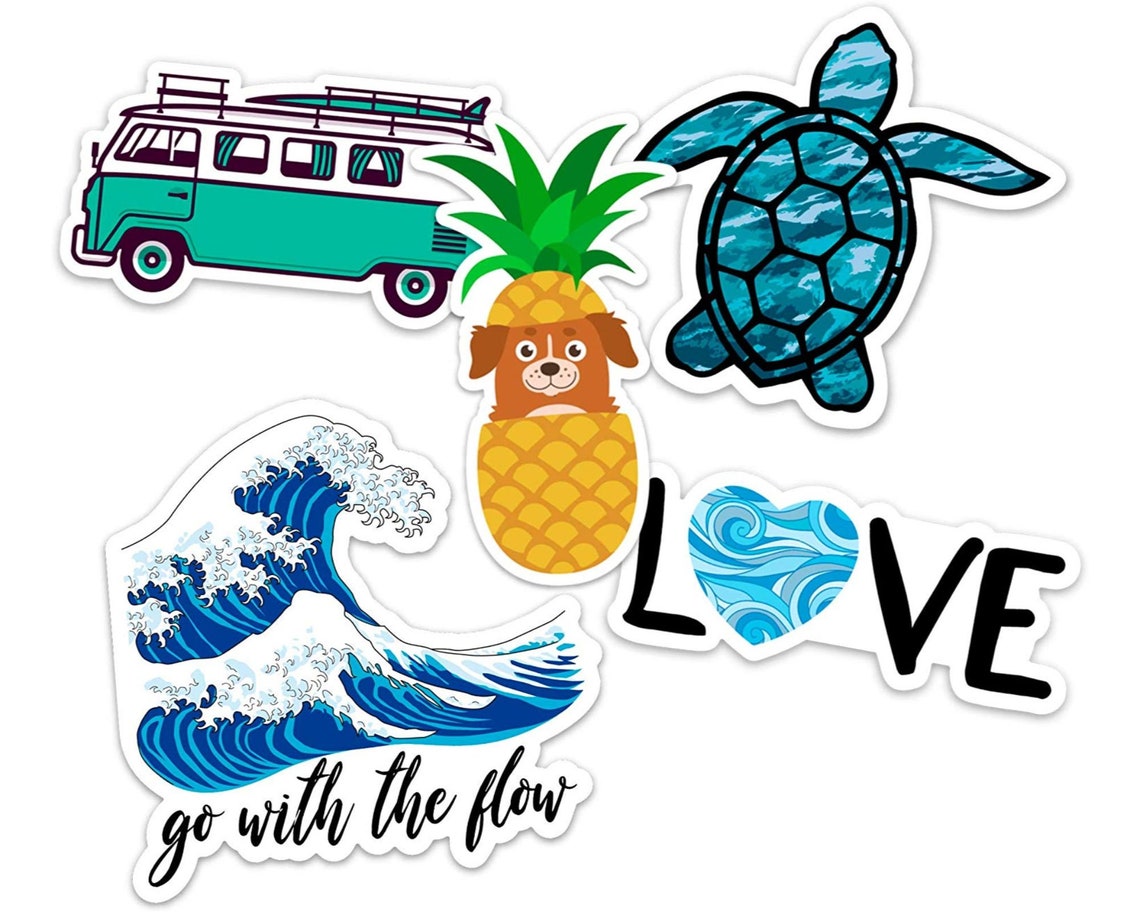 5 Pack Waterproof Cute Ocean Beach Vinyl Decal Sticker Pack - Etsy