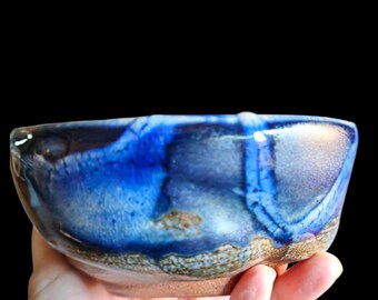 Theekom van met soda gestookt steengoed - Shino- en Reitz-groen glazuur - Handgemaakte keramische Chawan - Wabi Sabi-aardewerk - Uniek