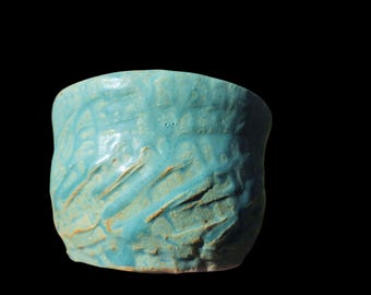 Handgemaakte Chawan-theekom 'Tiffany Aqua' – gesneden matcha-theekom van steengoed 4 x 4