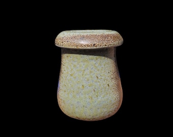 Handgemaakte sodagestookte keramische pot met deksel: paddestoelontwerp, minimalistische kunstaardewerk, aardewerk (5 x 4 inch)