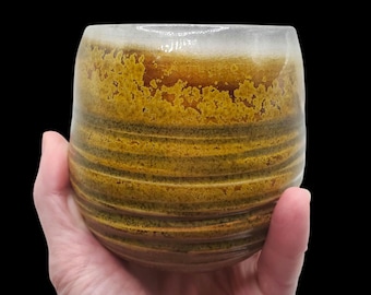 Soda Fired Teadust Sipper W Flashing and Deep Carved Texture 8 oz Espresso Tea Wine handmade studio pottery ceramic art signed pottery