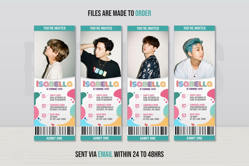 bts dynamite birthday ticket invitations i digital etsy