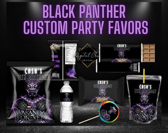 Black Panther Birthday Party Pack - Rice Crispy - Chip Bag - Lollipop - Juice - Water Bottle - Candy bar - Labels printable DIGITAL DOWNLOAD