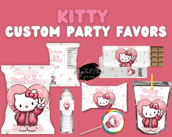 Kitty Peace Sign Birthday Party Pack - Rice Crispy - Chip Bag - Lollipop - Juice - Water Bottle - Candy bar - printable DIGITAL DOWNLOAD