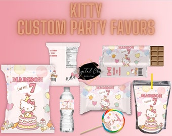 Kitty Birthday Party Pack - Rice Crispy - Chip Bag - Lollipop - Juice - Water Bottle - Candy bar - printable DIGITAL DOWNLOAD