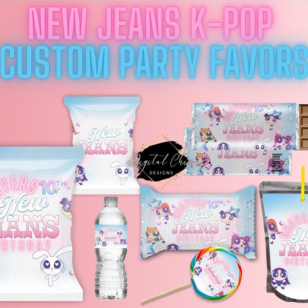 Kpop New Jeans Birthday Party Pack - Rice Crispy - Chip Bag - Lollipop - Juice - Water Bottle - Candy bar - Label printable DIGITAL DOWNLOAD