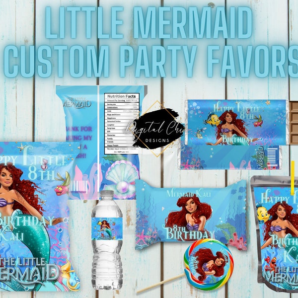 Little Mermaid Birthday Party Pack - Rice Crispy - Chip Bag - Lollipop - Juice - Water Bottle - Candy bar - Label printable DIGITAL DOWNLOAD