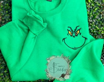 GREEN GUY embroidered sweatshirt, Christmas sweatshirt, Gildan sweatshirt, holiday,