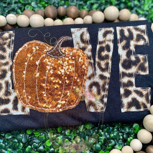 LOVE PUMPKIN, Applique Shirt, Bella Canvas unisex tshirt, Fall Thanksgiving T-shirt, Autumn Shirt, Hello Fall Shirt, Leopard