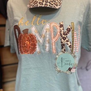 Light Grey HELLO PUMPKIN Patched Graphic Colorblock Bubble Sleeve Raglan Top