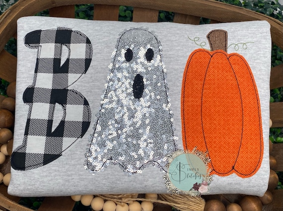 BOO applique shirt/sweatshirt, Ghost, Fall shirt, Halloween shirt, Gildan, Bella canvas