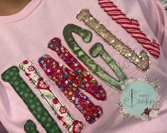 Jingle applique shirt/sweatshirt, Raggy Appliqued shirt, Holiday, Christmas