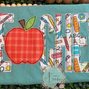 TEACHER with apple raggy applique t-shirt, Teacher, Comfort Color