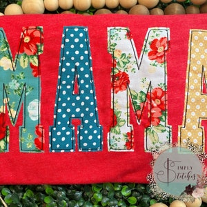 MAMA/Grandmother/Name appliqued T-shirt, Grandmother, Bright fabrics, floral fabric, inspired fabric, Next Level unisex