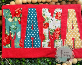 MAMA/Grandmother/Name appliqued T-shirt, Grandmother, Bright fabrics, floral fabric, inspired fabric, Next Level unisex