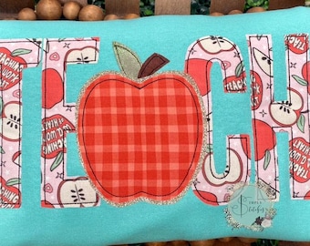 TEACH with apple raggy applique t-shirt/sweatshirt, Teacher, Comfort Color