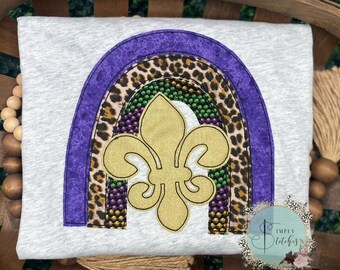 FLEUR DE LIS rainbow Mardi Gras appliquéd shirt ~ Next Level raglan