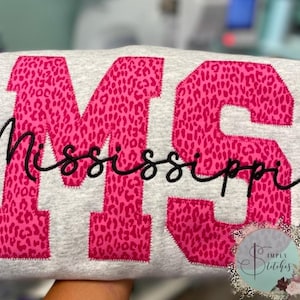 City/State applique sweatshirt, embroidered sweatshirt, Mississippi