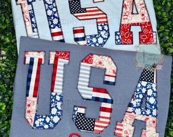 USA patchwork appliqued shirt~Patriotic, unisex, 4th of July, Memorial Day, Comfort color