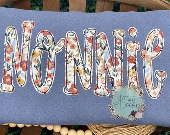 MAMA/Grandmother/Name appliqued T-shirt ~ Vintage floral fabric ~ Comfort Color blue Jean  ~ Mothers Day~ New Mom~ Mama