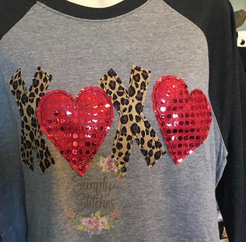 XOXO Hearts Raggy Applique Raglan~next Level Unisex Raglan~valentine’s ...