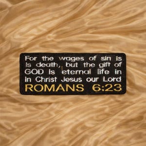 Romans 6:23 Patch/Bible Verse/Iron-On Patch/Religious Gift/Christian Faith/Biker Vest/Embroidered Sew-On Appliqué for Jackets, Clothing Bag