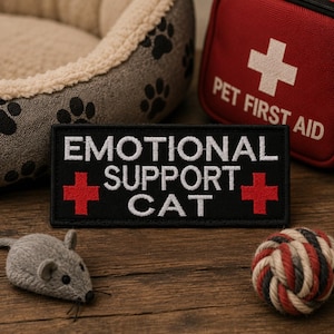 Emotional Support Cat Patch/Iron On Patch/Family Pet Humor/Animal Gifts/Funny Sayings/Embroidered Sew-On Applique for Clothing Vest/Jacket