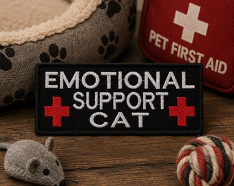Emotional Support Cat Patch/Iron On Patch/Family Pet Humor/Animal Gifts/Funny Sayings/Embroidered Sew-On Applique for Clothing Vest/Jacket