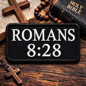 Romans 8:28 Bible Verse Patch/Iron-On Patch/Christian Bikers/Religious Faith Gift/Embroidered Sew-On Appliqué for Clothing Vest/Jacket Hats